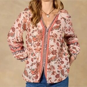 NWT Sundance Sz S Arvilla Floral Boho Blouse Top Cotton Silk Blend Buttons